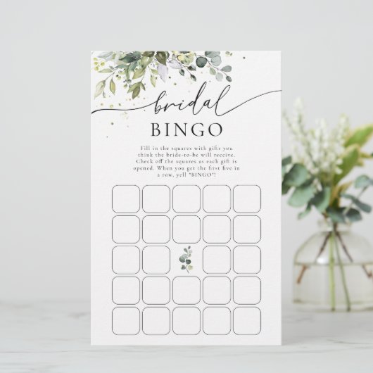Groene Eucalyptus Bloemen Vrijgezellenfeest Bingo (Staand voorkant)