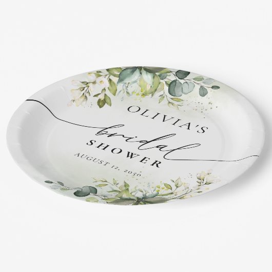 Groene Eucalyptus Bloemen Vrijgezellenfeest Papier Papieren Bordje (Gekanteld)