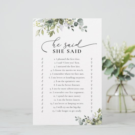 Groene Eucalyptus Bloemen Vrijgezellenfeest Spel (Staand voorkant)