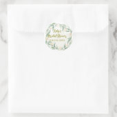 Groene eucalyptus bloemige bruidsdouche naam datum ronde sticker (Tas)