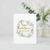 Groene eucalyptus bloemige bruiloftsborrel naam da briefkaart (Staand voorkant)