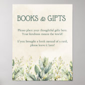 Groene Eucalyptus Boeken en Geschenken Baby shower Poster (Voorkant)