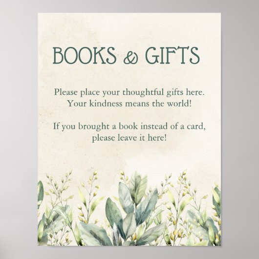 Groene Eucalyptus Boeken en Geschenken Baby shower Poster (Voorkant)