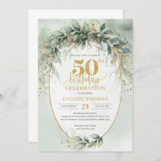 Groene eucalyptus boho 50ste verjaardag kaart (Voorkant / Achterkant)