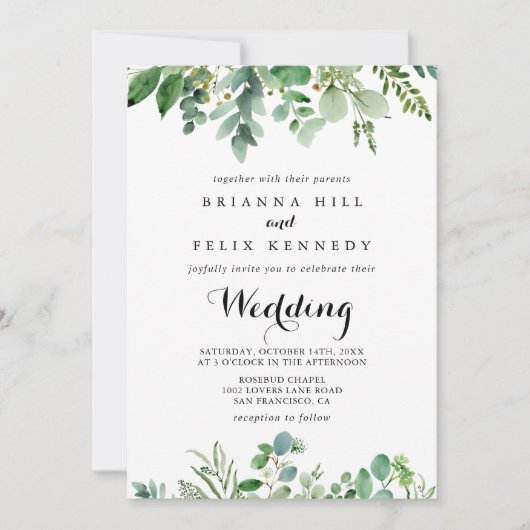 Groene Eucalyptus Botanical Front & Back Wedding Kaart (Voorkant)