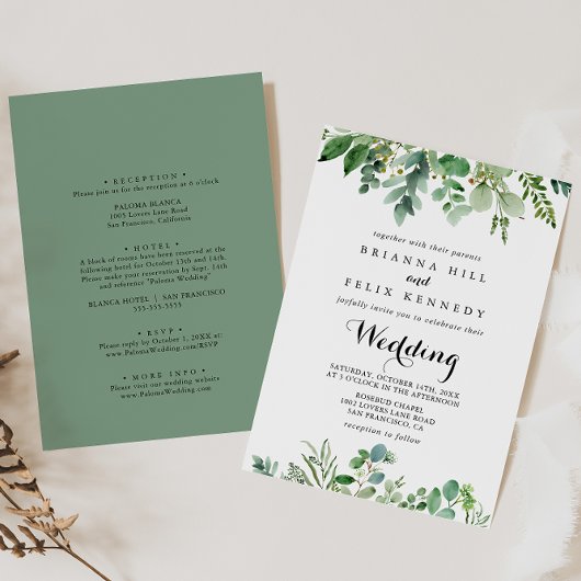 Groene Eucalyptus Botanical Front & Back Wedding Kaart