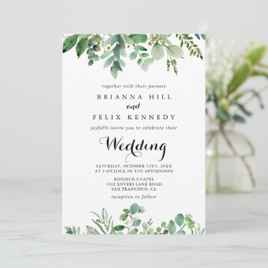 Groene Eucalyptus Botanical Front & Back Wedding Kaart (Staand voorkant)