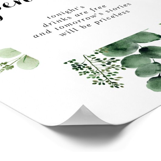 Groene Eucalyptus Botanical Wedding Open Bar Sign Poster (Hoek)
