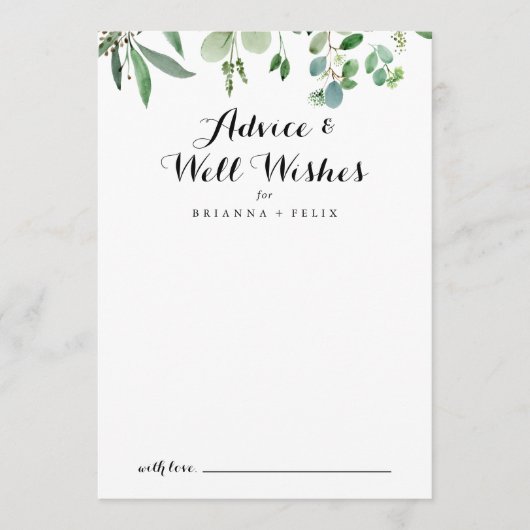 Groene Eucalyptus Botanical Wedding Well Wishes Advieskaart (Voorkant)