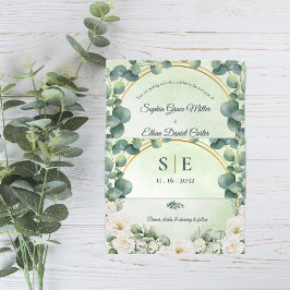 Groene Eucalyptus Botanisch Monogram Huwelijk Uitnodigingen Wikkel