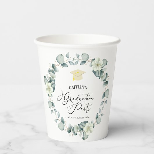 Groene Eucalyptus Botanische Afstudeerfeest Papieren Bekers (Achterkant)