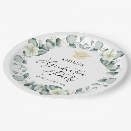 Groene Eucalyptus Botanische Afstudeerfeest Papieren Bordje (Gekanteld)