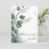 Groene Eucalyptus Botanische Aquarel Bruiloft Kaart (Staand voorkant)
