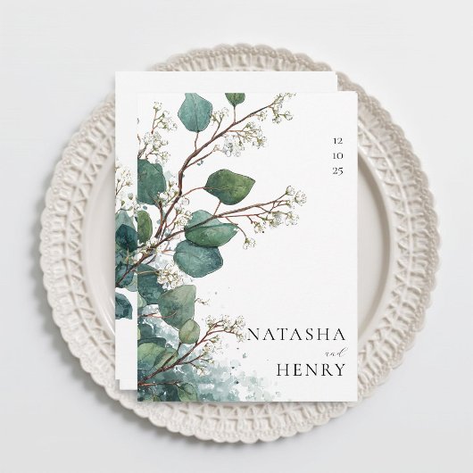 Groene Eucalyptus Botanische Aquarel Bruiloft Kaart