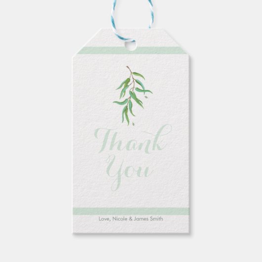 Groene Eucalyptus Botanische Bladeren Rustieke Bru Cadeaulabel (Voorkant)