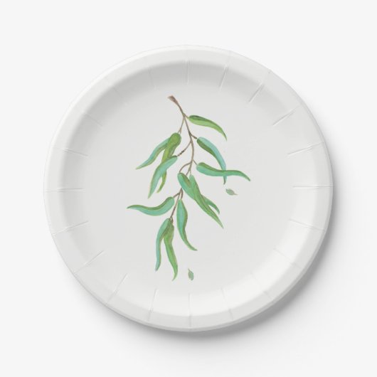 Groene Eucalyptus Botanische Bladeren Rustieke Bru Papieren Bordje (Voorkant)