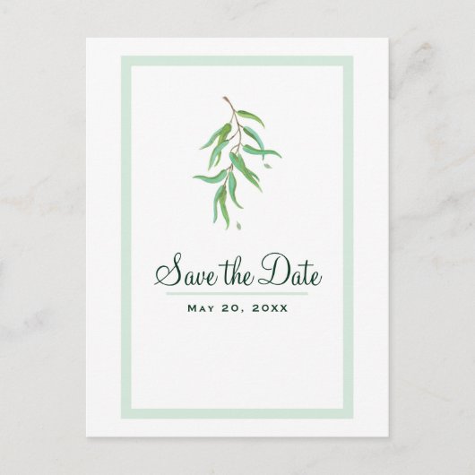 Groene Eucalyptus Botanische bladeren sparen de Da Aankondigingskaart (Voorkant)