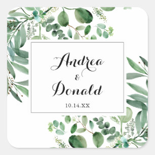 Groene Eucalyptus Botanische Bruiloft Envelop Afdi Vierkante Sticker