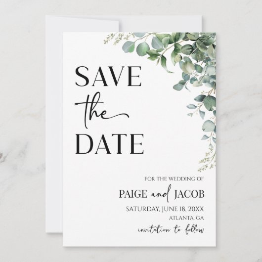 Groene Eucalyptus Botanische Bruiloft Save The Dat Date (Voorkant)