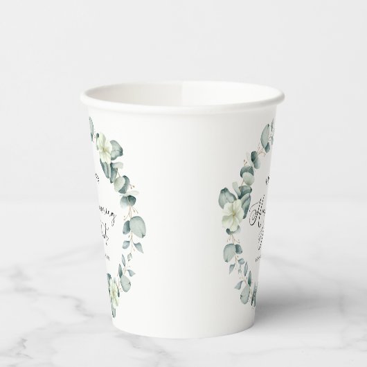 Groene Eucalyptus Botanische Housewarming Party Papieren Bekers (Links)