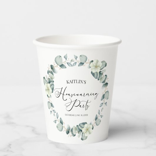 Groene Eucalyptus Botanische Housewarming Party Papieren Bekers (Voorkant)