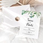 Groene Eucalyptus Botanische kalligrafie Weddensch Save The Date<br><div class="desc">Deze groene eucalyptus botanische kalligrafie bruiloft is perfect voor een rustige bruiloft. Het ontwerp is voorzien van handbeschilderde artistieke,  mooie eucalyptusgroene bladeren,  die zijn samengevoegd tot mooie bouquets om uw evenement te belichamen.</div>