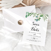 Groene Eucalyptus Botanische kalligrafie Weddensch Save The Date
