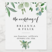 Groene Eucalyptus Botanische kalligrafie Weddensch Wijn Etiket (Enkel label)