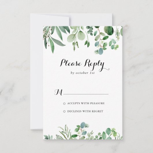 Groene Eucalyptus Botanische Moderne Kalligrafie R RSVP Kaartje (Voorkant)