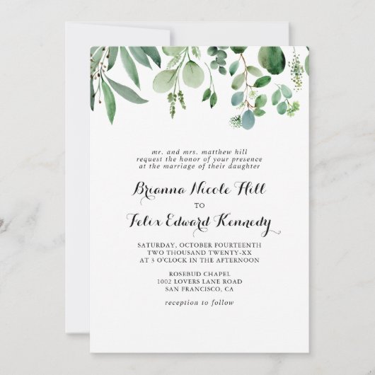 Groene Eucalyptus Botanische olievlek Formele brui Kaart (Voorkant)