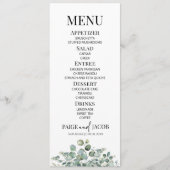 Groene Eucalyptus Botanische Tuin Bruiloft Voedsel Menu (Voorkant)