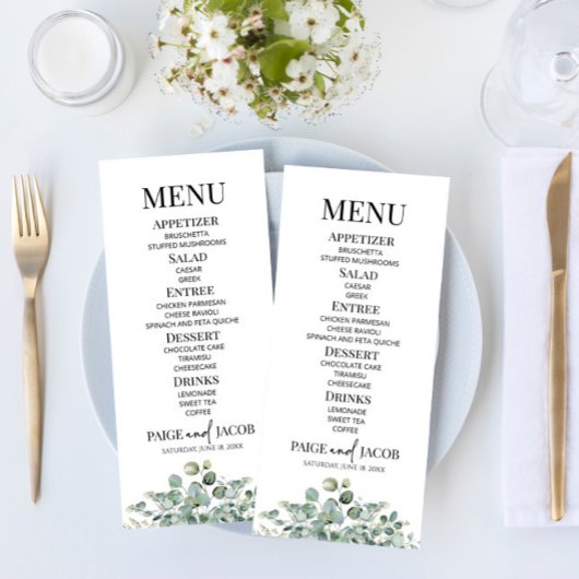 Groene Eucalyptus Botanische Tuin Bruiloft Voedsel Menu