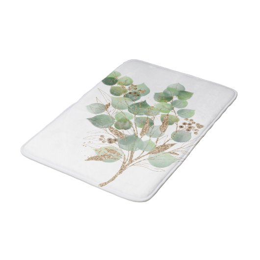 GROENE EUCALYPTUS BRANCH WITTE BATH MAT (Gekanteld)