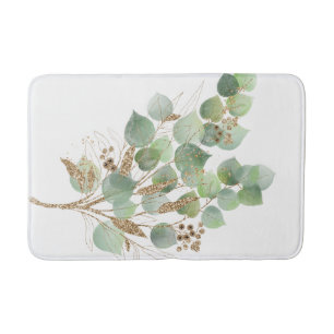 GROENE EUCALYPTUS BRANCH WITTE BATH MAT