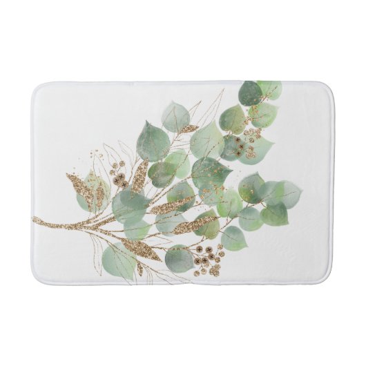 GROENE EUCALYPTUS BRANCH WITTE BATH MAT (Voorkant)