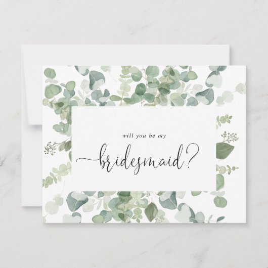Groene Eucalyptus Bridesmaid Voorstel Notitie Kaar Notitiekaartje (Voorkant)