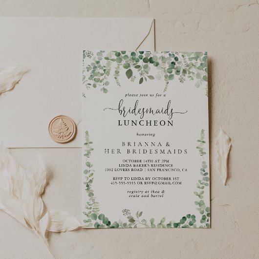 Groene Eucalyptus Bridesmaids Luncheon Shower Kaart