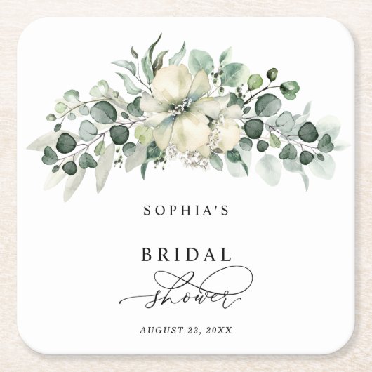 Groene Eucalyptus Bruidsdouche Kartonnen Onderzetters (Voorkant)