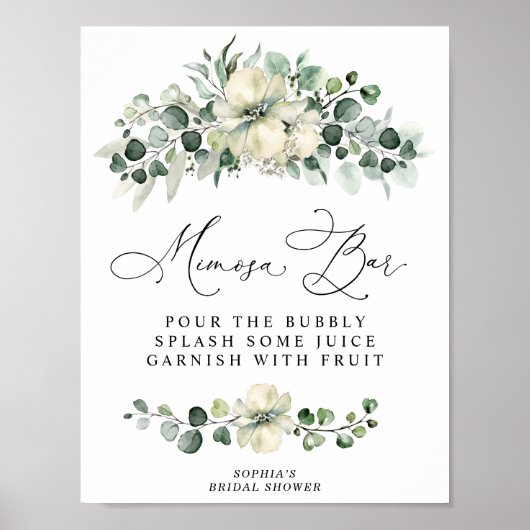 Groene Eucalyptus Bruidsdouche Mimosa Bar Poster (Voorkant)