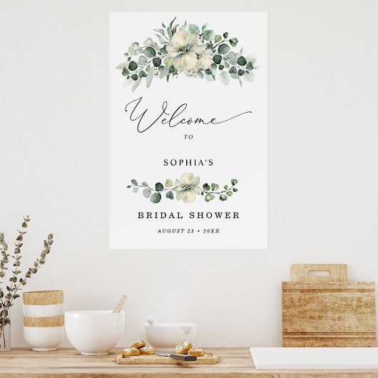 Groene Eucalyptus Bruidsdouche Welkom Poster (Keuken)