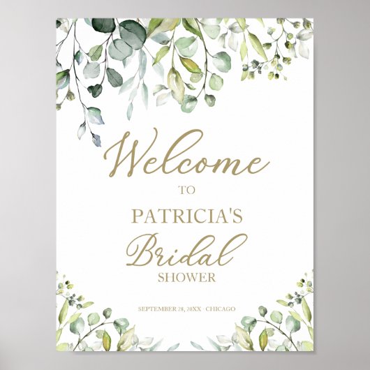 Groene Eucalyptus Bruidsdouche Welkomstposter Poster (Voorkant)