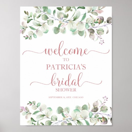 Groene Eucalyptus Bruidsdouche Welkomstposter Poster (Voorkant)