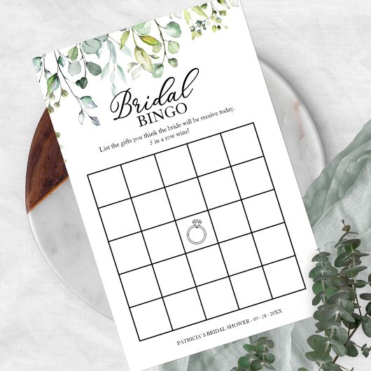 Groene Eucalyptus Bruiloft Bingo Flyer