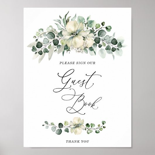 Groene Eucalyptus Bruiloft Feest Gastboek Poster (Voorkant)