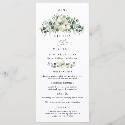 Groene Eucalyptus Bruiloft Menu (Voorkant)