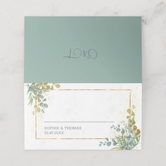 Groene eucalyptus bruiloft plaatskaartje (Buitenkant ongevouwen)