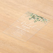 Groene Eucalyptus Bruiloftsborrel Acryl Uitnodigingen (Laagn)