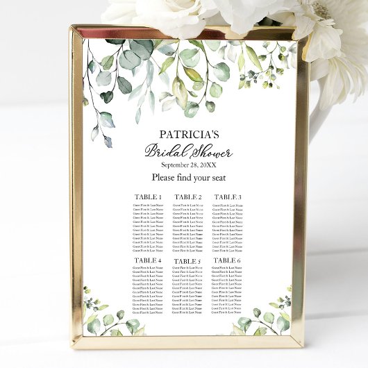 Groene Eucalyptus Bruiloftsontbijt Zitplaatskaart Poster