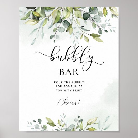 Groene eucalyptus bubbel bar bruiloft bord poster (Voorkant)