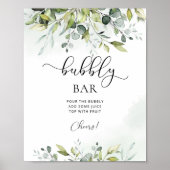 Groene eucalyptus bubbly bar bruiloft feest bord poster (Voorkant)